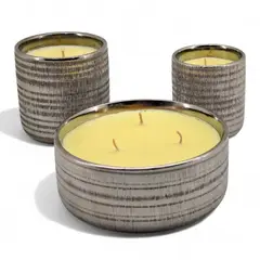 GIO HOME - SET VELAS AERIA EN VASIJA DE CERAMICA PLATEADA AROMA MISS COCO