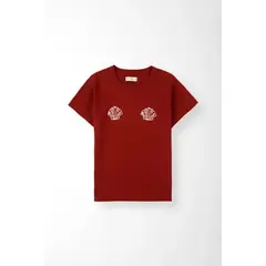 TENNIS - Camiseta corte recto con doble gráfico de conchas en algodón rojo para mujer
