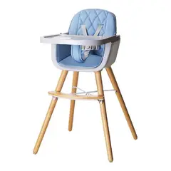 GENERICO - Silla Comedor Bebe Doble Altura Infantil Acolchado Ref. Super Lujo Deluxe Madera Azul