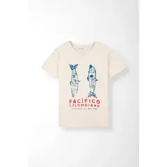 TENNIS - Camiseta regular fit con gráfico Pacífico en algodón beige para mujer
