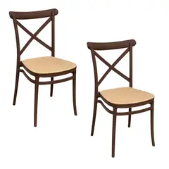 DISTRIONLINE - Set X2 Sillas Crossback Alis Color Marrón Tipo Mimbre