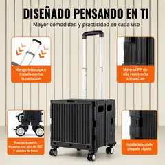 TRIPLE CLEAN - Carro Plástico Ruedas Plegable Para Compras Negro