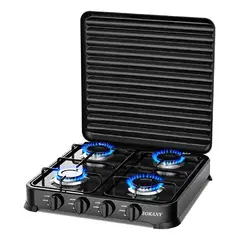 SOKANY - Estufa A Gas 4 Puestos Portatil Con Tapa 8,8kw Negro