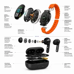 GENERICO - Combo Dia del Padre - Reloj Smartwatch T-900 AMOLED + Audífonos bluetooth Metalicos