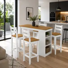 MUEBLES 2020 - Comedor Tipo Barra 4 puestos Blanco Apagado/Almendra