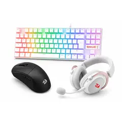 REDRAGON - Combo Gamer Teclado Kumara K552 + Mouse k1ng pro 4k + Zeus Pro Blanca