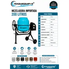 MAQUIEQUIPOS DE COLOMBIA - Mezcladora De Concreto Electrica de 200 Litros