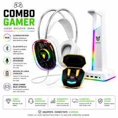 GENERICO - Combo Gamer RGB con Soporte LED y Audífonos Gaming de Baja Latencia