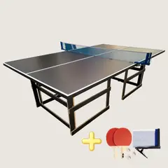GENERICO - Mesa de Ping Pong Comercial Negra + Malla, Raquetas y Bolas incluidas