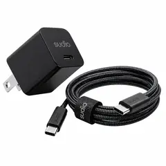 SUDIO - Combo Cargador P1 25W + Cable USB C trenzado 1.8m NEGRO