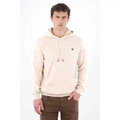 TENNIS - Buzo hoodie regular con mini bordado en algodón beige para hombre