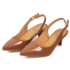 VIZZANO - Tacon Bajo Stiletto Verniz Premium Moca