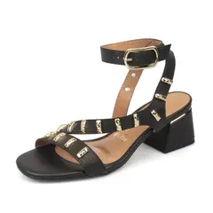 VIZZANO - Sandalia Tacon Bajo Cuadrado Pelica Negro