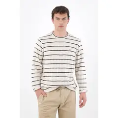 TENNIS - Buzo relajado con textura waffle en algodón crudo con rayas para hombre