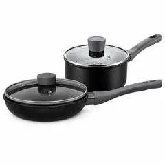 KITCHENWARE - Set de 2 Sartenes Antiadherentes Grey con Tapa – Aluminio Forjado Sarten 28 cm cacerola 16 cm