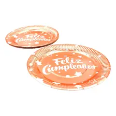 GENERICO - Plato Oro Rosa Metalizado Feliz Cumpleaños X 10 Unidades