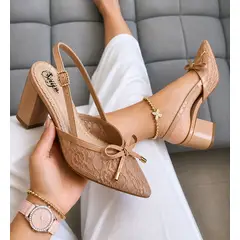 GENERICO - Tacones Aurora Destalonados Beige Camel con Encaje Punta Fina Mujer