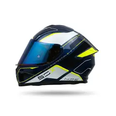 GIVI - Casco H50X Stunt Azul, Blanco, Amarillo Fluor Brillo ECE 22.06, INCLUYE VISOR ADICIONAL