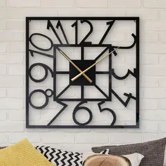GENERICO - Reloj pared decoracion 60 cm numeros grandes metalico negro cuadrado