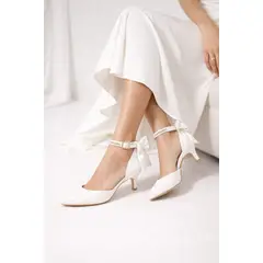 GENERICO - Tacones Isabella Blancos con Moño Posterior y Correa Decorada Elegante Mujer