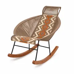 G HOME - Silla Mecedora Tejida Mimbre Café Gris