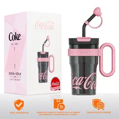 GERM - Botella 27oz, Vaso Reutilizable De Plástico Tritan Transparente , Vaso Con Tapa Y Asa Portátil, Con Boca Ancha y Base Antideslizante, Coca-Cola Vaso Súper Amor, Negro