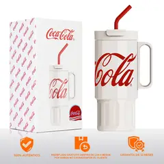 GERM - Termo Acero Inoxidable 40oz 316,Botella Térmica con Asa y Popote, Tapa Hermética para Agua FríaCaliente, Ideal para Cocina Camping，Súper Tumbler Coca-Cola Blanco