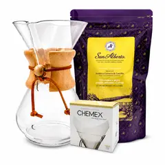 CHEMEX - Combo Papá Coffee Lover Premium - Kit 6 Tazas + Filtros Originales + Café San Alberto