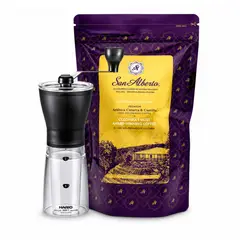HARIO - Kit Papa Maestro de la Molienda Molino Mini Manual + Café en grano San Alberto 340g