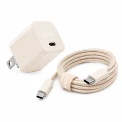 SUDIO - Combo Cargador P1 25W + Cable USB C trenzado 1.8m CREMA