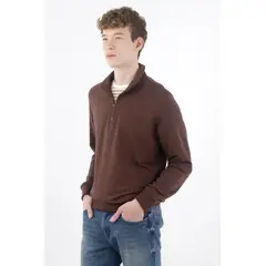 TENNIS - Buzo regular fit con cremallera en algodón café para hombre
