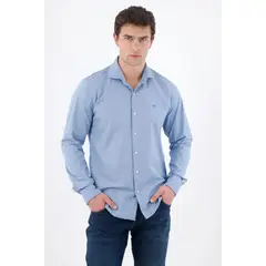 TENNIS - Camisa fit clásico con bordado en algodón azul para hombre