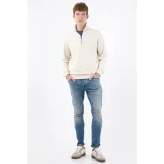 TENNIS - Buzo regular fit con media cremallera en algodón beige para hombre