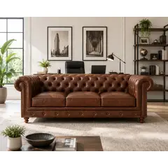 G HOME - Sofá 3 puestos Chesterfield Capitoneado Premium Café 2 Metros chester