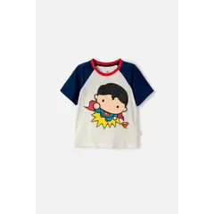 DC COMICS - Camiseta de Superman manga corta blanco y azul para niño 2T a 6T
