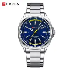 CURREN - RELOJ ORIGINAL ACERO ANALOGO M8455 PLATEADO FONDO AZUL AMARILLO