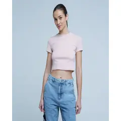OSTU - Crop Top De Mujer M/C Marca En Color Rosa #40091985