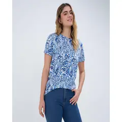 OSTU - Camiseta para Mujer marca color Azul en Algodón #4009