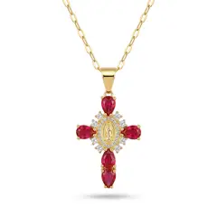 DELUXE - Collar Cadena Con Dije De Cruz Roja En Acero Inoxidable + Caja