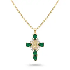 DELUXE - Collar Cadena Con Dije De Cruz Verde En Acero Inoxidable + Caja