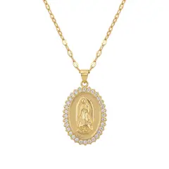 DELUXE - Collar Cadena Con Dije De Virgen Con Piedritas En Acero Inoxidable + Caja