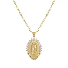 DELUXE - Collar Cadena Con Dije De Virgen Con Piedras En Acero Inoxidable + Caja
