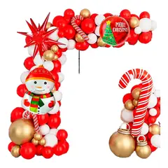 GENERICO - Arco Globos Rojo Verde Muñeco Nieve Dorado Blanco Navidad