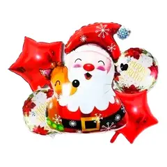 GENERICO - Bouquet Globos Papa Noel Santa Reno Feliz Navidad Fi Año