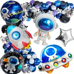 GENERICO - Kit Fiesta Astronauta Espacial Cohete Cortina Azul Niño
