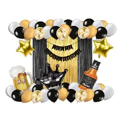 GENERICO - Kit Fiesta Cortina Cumpleaños Dorado Negro Corona