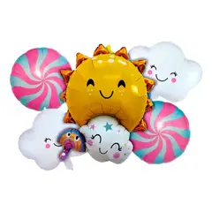 GENERICO - Bouquet Globos Nube Sol Caramelo Arcoiris Rosado Hoy