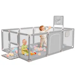 GENERICO - Parque Pelotas Corral SUPER GRANDE 200 x 180 x 75 Juegos Bebes Doble Cancha - Gris