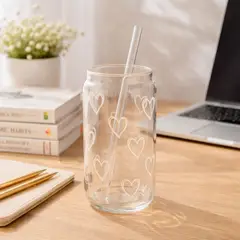 GENERICO - Set x2 Vasos de Vidrio tapa de bambú Corazon Blanco 500ml