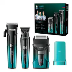 VGR - Kit Maquina Corta Pelo Trimmer Shaver Inalambrica Profesional Con Base V-694 3en1